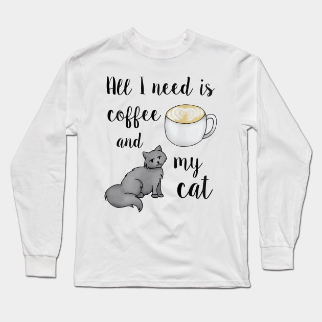 Coffee and My Cat Long Sleeve T-Shirt by julieerindesigns